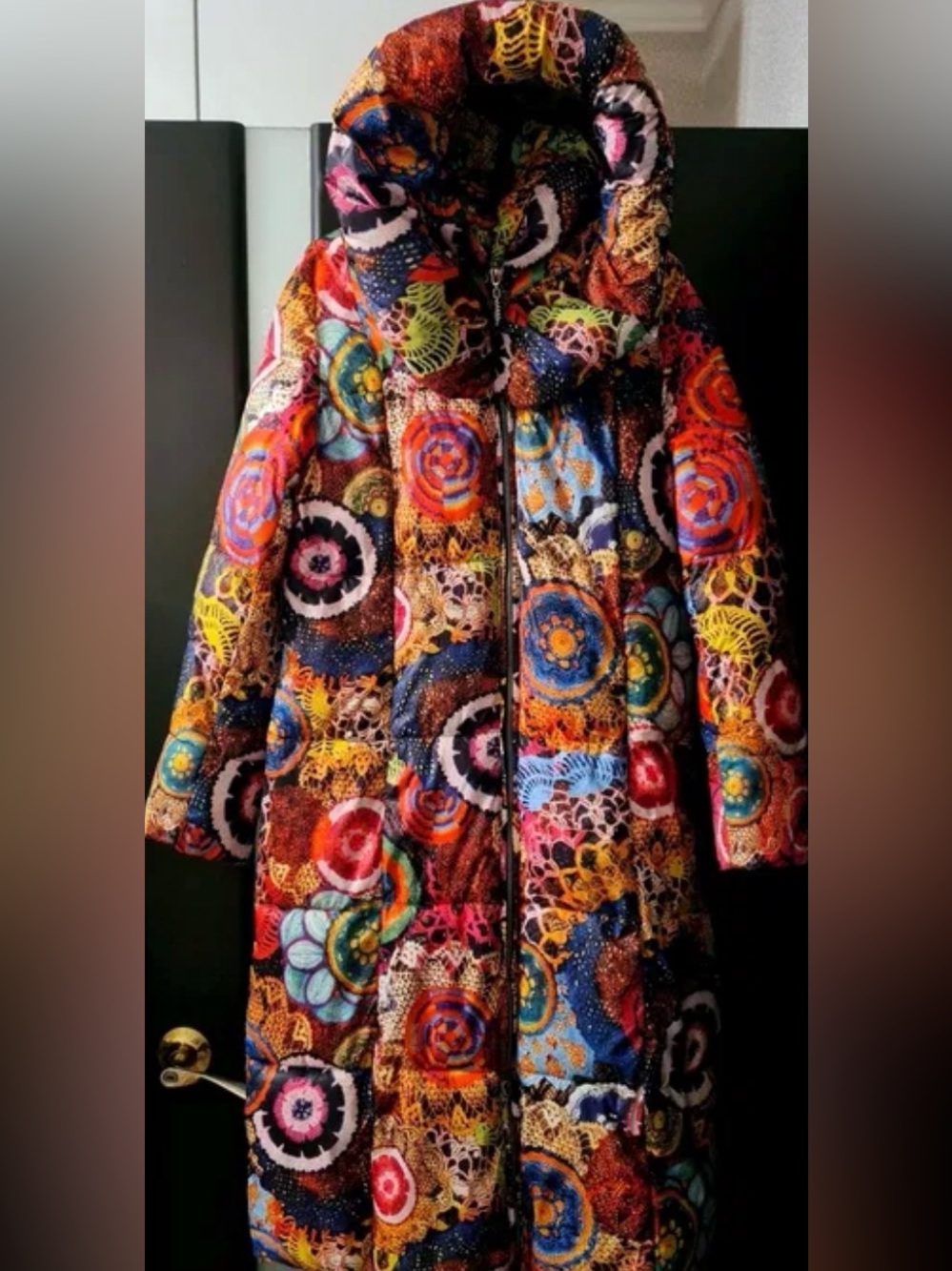 Colorful Floral Patchwork Long Puffer Coat - Multicolor